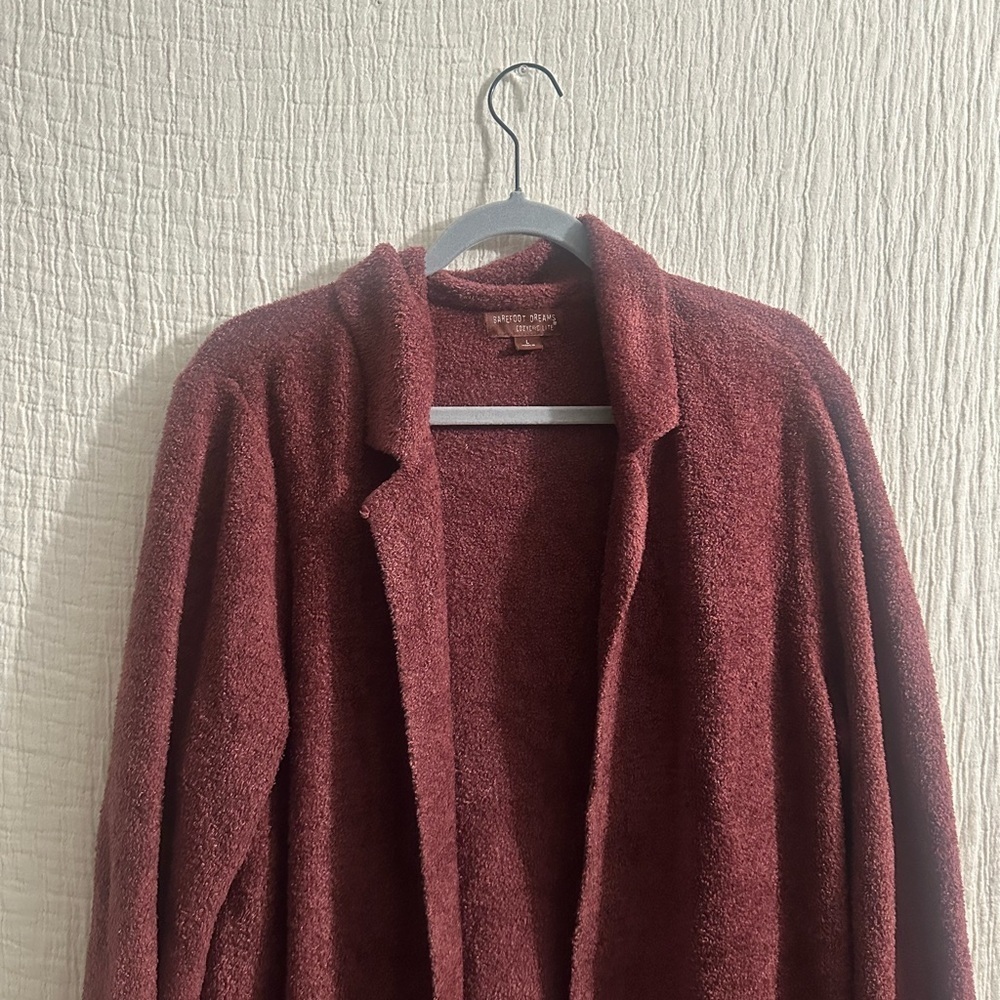 Barefoot Dreams CozyChic Lite Double Knit Notch Collar Cardigan Sz L - Picture 2 of 3